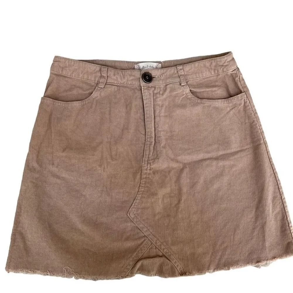 Altar’d State tan 100% cotton corduroy mini skirt raw hem size  S